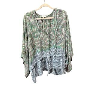 Cabi (Green) Chevron Print V-Neck Drawstring Blouse Women Large